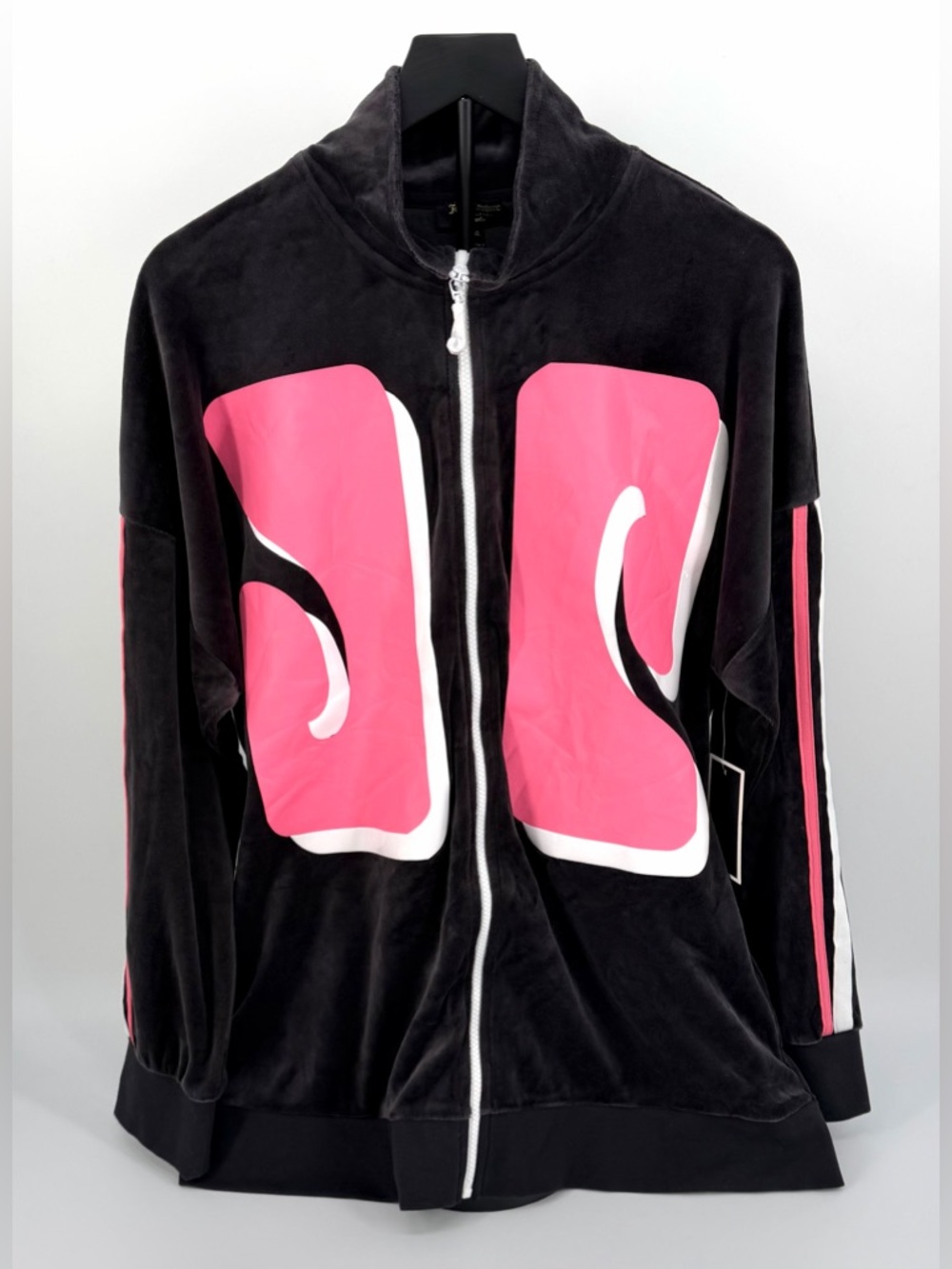 Juicy Couture Black Label Velour Zip Jacket XL Black Pink Logo Women